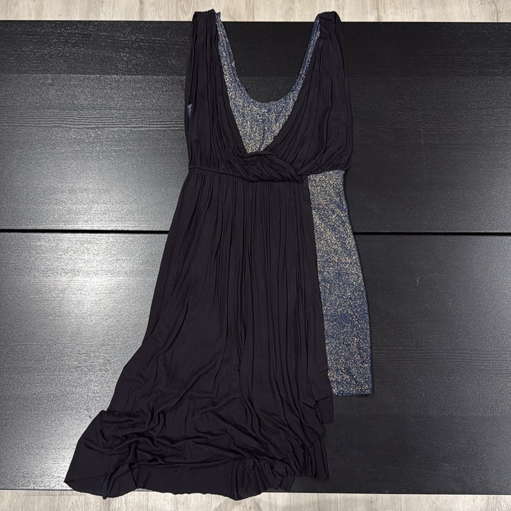 Free People Eleanor Blue and Black Asymmetrical Draped Mini Dress - XS - Picture 3 of 14